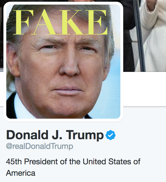 LOL: On Twitter, thousands of gullible Republicans think that @realdonaldtrump is ACTUALLY president! #hillarybeattrump #fakenews