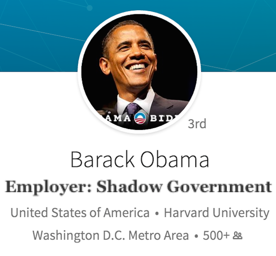 Obama changes his LinkedIn employer to "Shadow Government"
